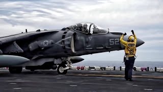 AV8B Harrier Vertical Landing amp Takeoff Aboard USS Wasp [upl. by Susann]