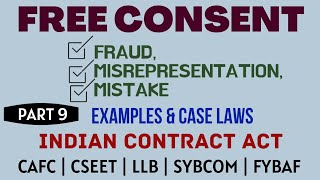 Fraud  Misrepresentation  Mistake  Free Consent  Indian Contract Act  Caselaws  Example [upl. by Fair498]