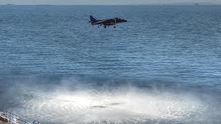 Harrier Jump Jet Performs Vertical Takeoff And Landing On Ship [upl. by Dlanod]