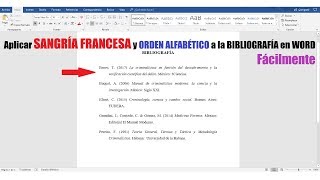 CÓMO APLICAR SANGRÍA FRANCESA Y ORDEN ALFABÉTICO A LA BIBLIOGRAFÍANORMAS APA [upl. by Jacki]