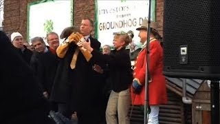 NYC Mayor Drops Staten Island Chuck at Groundhog Day Event [upl. by Noseimaj442]