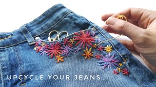 Upcycle Your Jeans with Modern Hand Embroidery DIY PROJECT [upl. by Nochur]