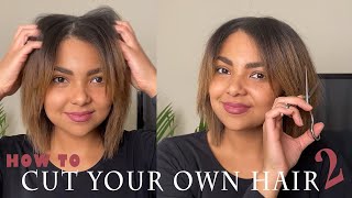 HOW TO CUT YOUR OWN HAIR AT HOME  DIY Layered Bob Haircut  Curtain Bangs [upl. by Atelra]