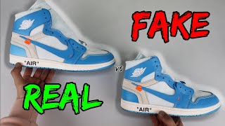 REAL VS FAKE NIKE X OFF WHITE JORDAN 1 UNC COMPARISON [upl. by Spanjian306]