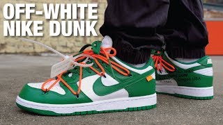 OFF WHITE Nike Dunk Low Pine Green REVIEW amp ON FEET [upl. by Zitah]