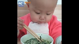 Adorable Twoyearold baby using chopsticks like a pro [upl. by Suiradel727]