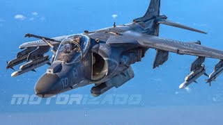 AV8B Harrier Attack Aircraft Take Off and Flight Operations [upl. by Ellinet216]