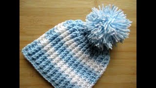 Crochet Baby beanie hat Toddler 1224 months 16quot18quot tutorial Happy Crochet Club [upl. by Accem]